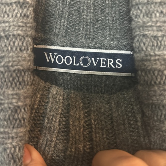 WoolOvers Pure Wool Knitted Aran Cable Turtle Neck Sweater Gray Small fisherman - Picture 5 of 7
